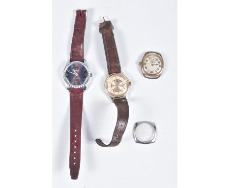 THREE WATCHES, to include a gents 'Smiths Empire' watch on a brown strap, a gents 'Original De Luxe' manual wind, on a burgun