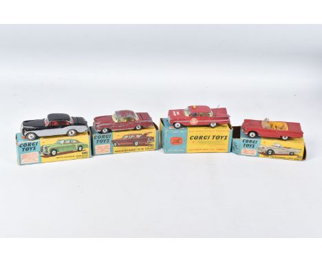 FOUR BOXED CORGI TOYS CAR MODELS, Ford Thunderbird Open Sports, No.215S, missing driver, Bentley Continental Sports Saloon, N