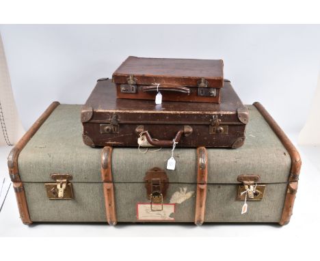 TWO VINTAGE SUITCASES AND A TRAVELLING TRUNK, the trunk was sent to a Dr Fletcher in Worcestershire from a shipping agent in 