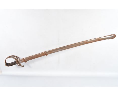 A NINETEENTH CENTURY BRITISH SWORD AND SCABBARD, there are no markings on the blade but it appears to be a 1821 pattern Briti