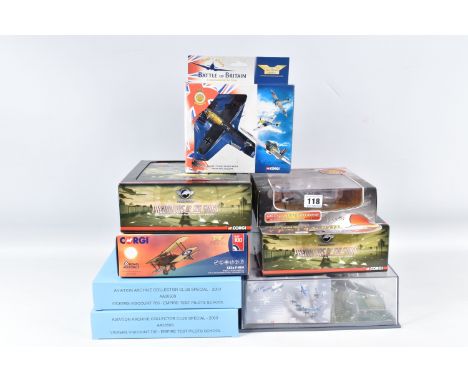 EIGHT BOXED CORGI DIECAST MODEL AIRCRAFTS, the first and second are both Aviation Archive Collectors Club Special 2003 Vicker