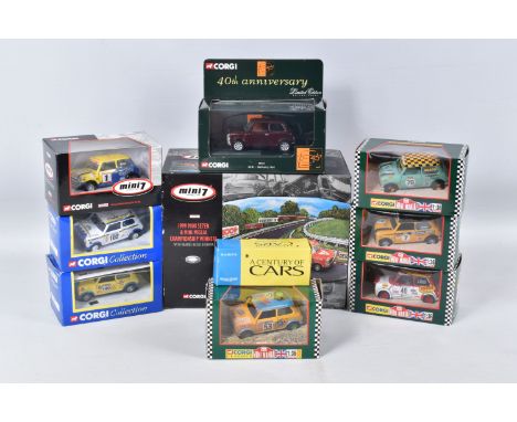 A COLLECTION OF CORGI MINI MODEL CARS, to include a limited edition Mini 7 1999 Mini Se7en &amp; Mini Miglia Championship win
