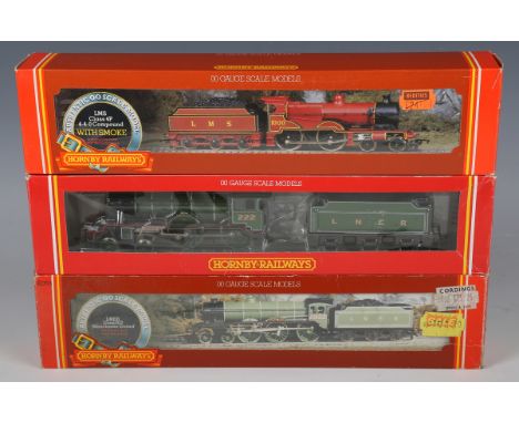 Three Hornby gauge OO locomotives and tenders, comprising R.123 'The Berkeley' LNER, R.376 1000 LMS and R.053 'Manchester Uni