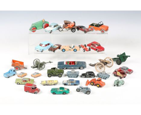 A collection of diecast vehicles, including Dinky Toys No. 189 Triumph Herald, No. 140 Morris 1100, No. 111 Triumph TR2, Corg