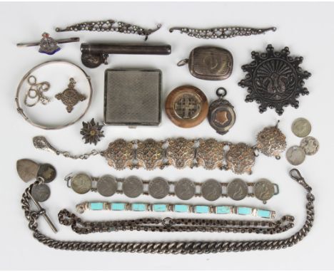 A small group of mostly silver jewellery, including a graduated curblink watch Albert chain, Birmingham 1902, fitted with a s