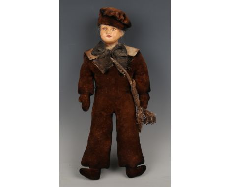 An early 20th century German bisque head musical sailor doll with blond hair and painted features, height 28cm, wearing a bro