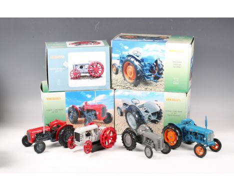 Six Universal Hobbies 1:16 scale model tractors, comprising Fordson Model F (1917), Massey Ferguson TE20 'The Little Grey', F