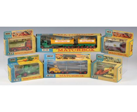 Eleven Matchbox King Size commercial vehicles, comprising K-1 hydraulic excavator, K-4 Fruehauf hopper train, two K-4 Leyland