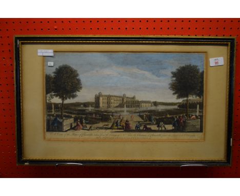 Coloured Print, A View of the Palace of Chantilly taken from the Orangery, after Rigaud 1735, 24cm x 43cm