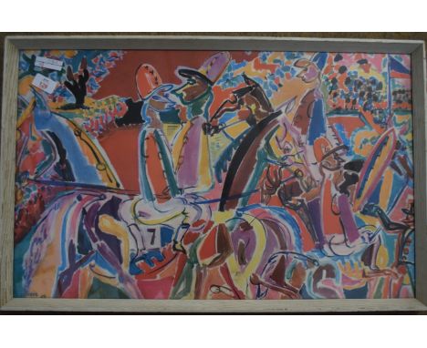 Framed 1960s abstract Print, approx 35cm x 60cm