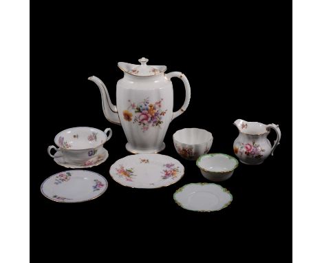 A Wedgwood mottled rouge part teaset, comprising cake plate, plates, teacups, saucer, milk jug and sugar bowl; Royal Crown De