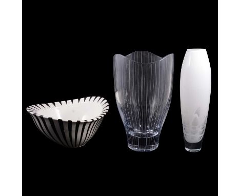 Villeroy &amp; Boch, two art glass vases, one of mid-century design, engraved linear design 31.5cm; the second of opaqaue gla