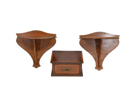 Large Victorian inlaid mahogany trinket drawer, adapted from a dressing table mirror, 24cm, 20cm wide, 12cm high; and a pair 