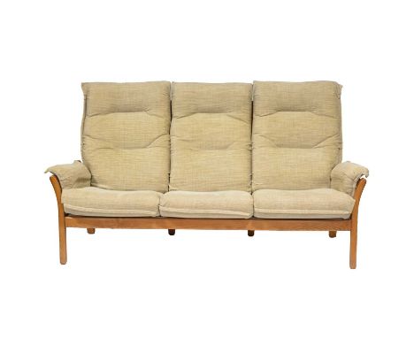 Ercol light elm three-piece lounge suite, comprising of a sofa, length 192cm, depth 90cm, height 104cm, two chairs, width 88c