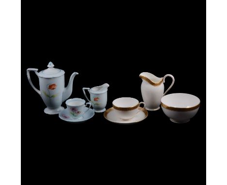 A Noritake part coffee set, skyblue ground with floral design, comprising teapot, cream jug, sugar bowl, coffee cups and sauc