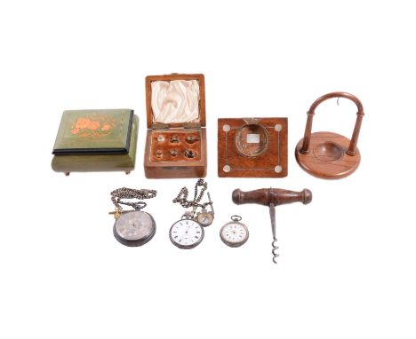 Silver pocketwatch, engine turned dial with subsidiary dial, Birmingham 1892, two other white metal ladies pocket watches; a 