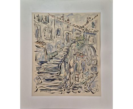 Gabrielle Bouffay - Paysage urbain, ca. 1965Watercolor and ink on paper. Unique artwork, hand signed. Good condition, 55 x 46