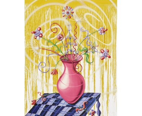 Kenny Scharf - Flores Yellow, 2020Archival inkjet print with high gloss varnish and diamond dust on Innova Etching Cotton Rag