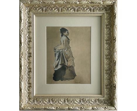 Edgar Degas (after) - Jeune femme en costume de ville, 1957Lithograph enhanced with pochoir, plate signed, dry stamp "procédé