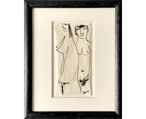 Jacques Doucet - Le coupleInk drawing on paper, hand signed by the artist. Unique artwork, framed. Good condition, 28 x 14 cm