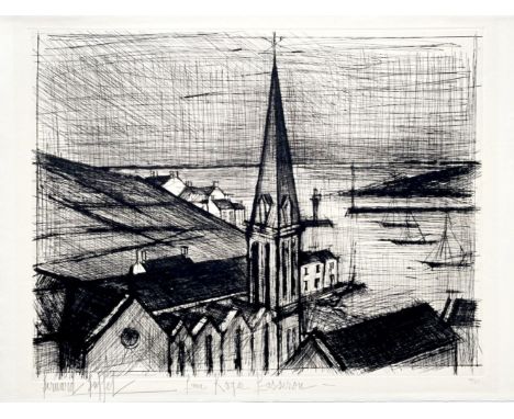 Bernard Buffet - Le clocher de Sauzon, 1962Original drypoint on paper, signed in pencil and numbered 17/75, dedicated to Roge