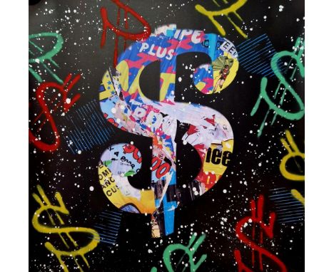 Aiiroh - Street Dollar, 2023Mixed media on 300g/m² Fine Art paper, enhanced with acrylic paint by hand by the artist. Unique 