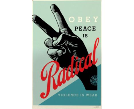 Shepard Fairey - Radical Peace, 2024Offset print on cream Speckletone paper, signed in pencil, not numbered. Very good condit