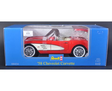 A boxed Revell made 1/12 scale diecast model No.08454 Chevrolet Corvette 58'. Highly detailed model appearing mint and unused