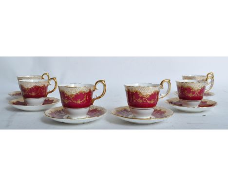 An early 20th century 1930's Staffordshire bone china tea service comprising of six cups and saucers. All being decorated wit