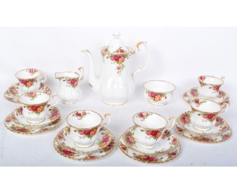 A vintage 20th century Royal Albert Old Country Roses bone china tea / coffee service comprising of three teacups, three sauc