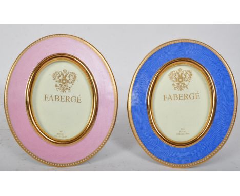A pair of vintage 20th century&nbsp;Fabergé fine bone china photograph frames. Each being decorated with patterning in the ma