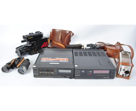 A collection of vintage 20th century Panasonic audio and camera equipment to include a Panasonic SuperLightWeight NV-180 VHS 