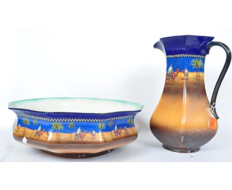 H&amp;K Tunstall - A vintage retro circa. 1930's Art Deco era china part wash set being decorated with a camel dessert scene.