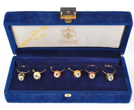 Of Faberge` interest - A set of 6 vintage Faberge enamel egg &amp; crystal wine glass charms in various colours. Each charm c