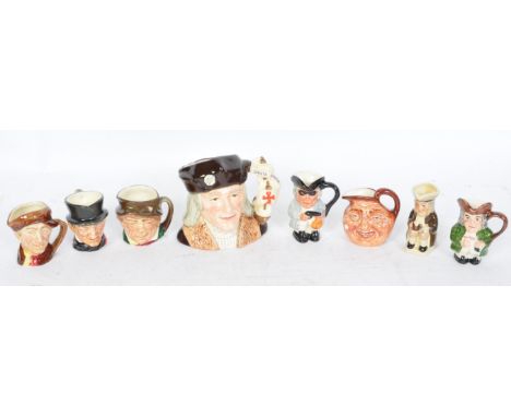 A collection of 8 vintage 20th century ceramic miniature toby jugs. The lot to include Royal Doulton, Artone, Tony Wood, &amp
