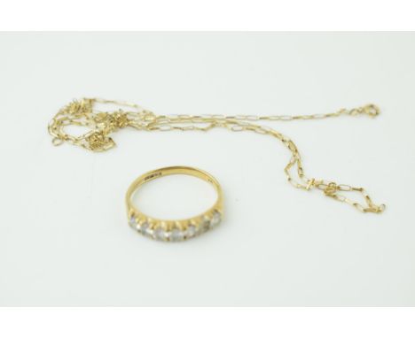 9ct yellow gold ring set with CZ (gross weight 2.2 grams) a/f and a yellow coloured metal chain a/f.