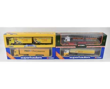 Four boxed Corgi 'Super Haulers' die cast model lorries to include, 'P&amp;O Ferrymasters', 'Bishop's Move', 'Shell' and 'Edd