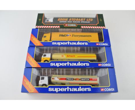 Four boxed Corgi 'Super Haulers' die cast model lorries to include, 'P&amp;O Ferrymasters', 'Esso', 'Shell' and 'Eddie Stobar
