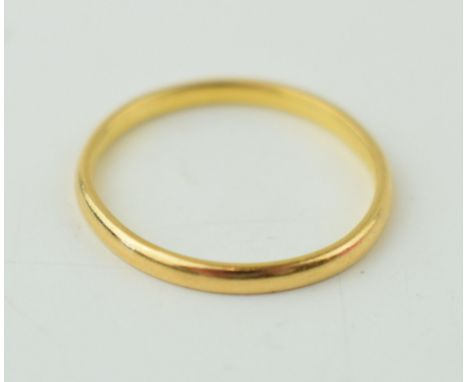 22ct yellow gold ring size 'I'. Weight 1.3 grams.