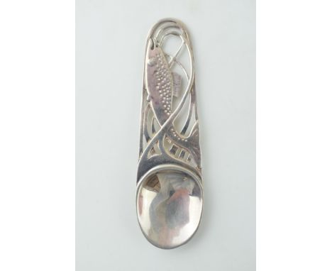 Silver National Trust of Scotland caddy spoon, Edinburgh 1987, stylized fish, 14.3g.