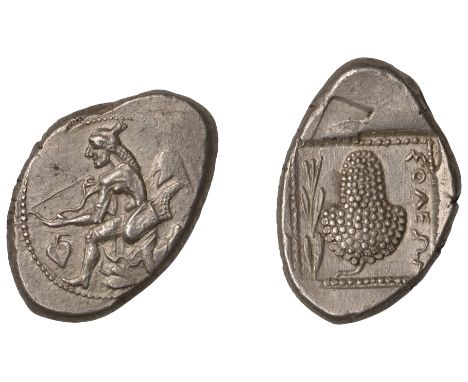 Greek Coinages, CILICIA, Soloi: stater, struck c. 440-410  Obverse: Amazon kneeling left, draped from waist down and wearing 