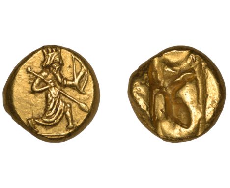 Greek Coinages, Time of Xerxes II to Artaxerxes II (c. 420-375): Daric, struck at Sardis  Obverse: crowned Persian king runni