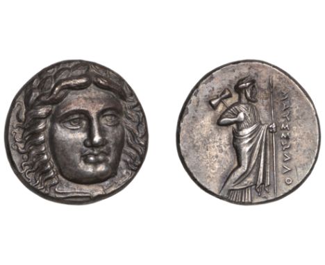Greek Coinages, SATRAPS OF CARIA, Maussolos (377-352): Tetradrachm, struck at Halikarnassos, c. 370-360  Obverse: facing head
