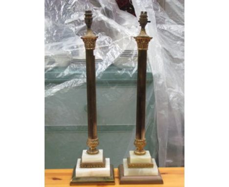 PAIR OF VINTAGE BRASS COLUMN FORM TABLE LAMP, APPROXIMATELY 65cm HIGH 