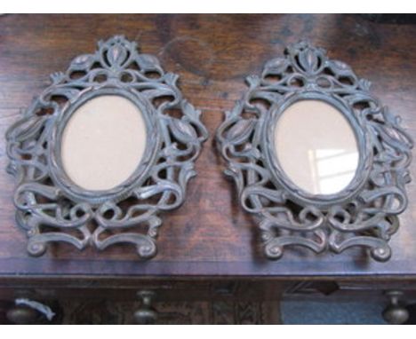 PAIR OF VINTAGE CAST METAL ART NOUVEAU STYLE PIERCEWORK PHOTO FRAMES, APPROXIMATELY 28cm HIGH 