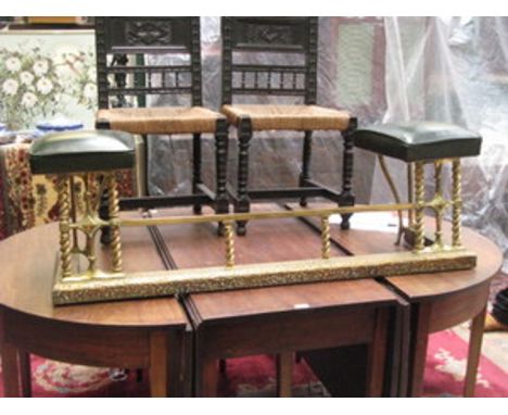 VINTAGE BRASS HAMMERED EFFECT FIRE KERB WITH LEATHER SEATS EITHER SIDE 