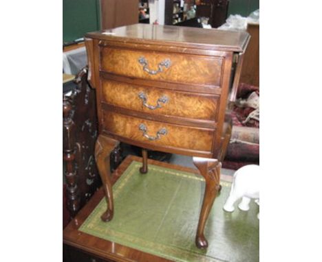 REPRODUCTION BOW FRONTED THREE DRAWER DROP LEAF BEDSIDE CHEST 