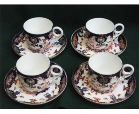 SET OF FOUR CROWN DERBY CERAMIC CUPS AND SAUCERS, VARIOUS BACK STAMPS 