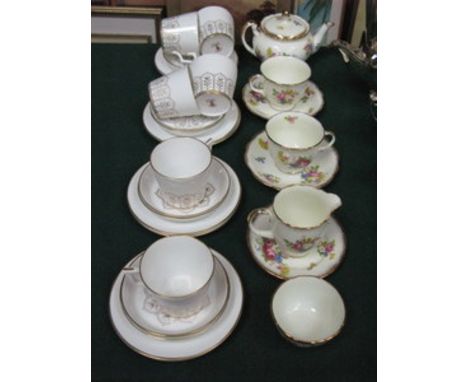 PARCEL OF ROYAL CROWN DERBY GILDED TEAWARE, APPROXIMATELY TWENTY-ONE PIECES.  ALSO FLORAL DECORATED EIGHT PIECE TEA SET 