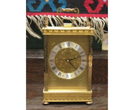JUNGHANS MODERN GILT METAL MANTEL CLOCK, APPROXIMATELY 25cm HIGH